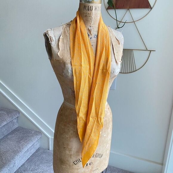 Echo Accessories - Vintage ECHO Oblong 100% Silk Scarf in Golden Color with Tiny Flower Details